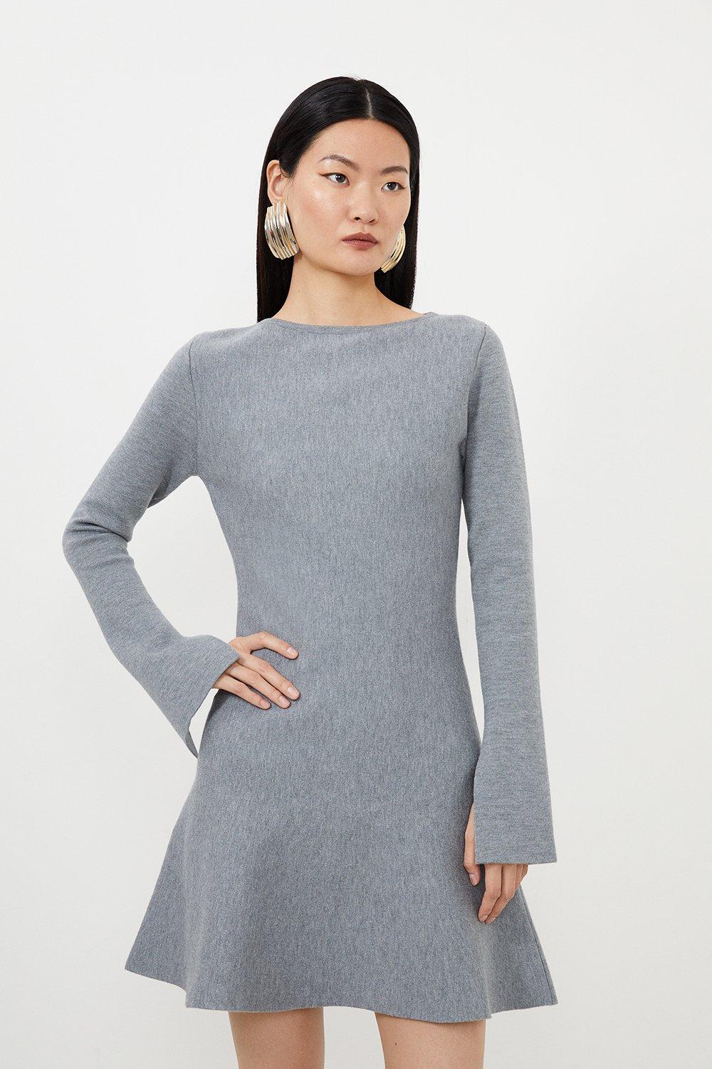 Compact Wool Look Knit Flippy Mini Dress | Karen Millen